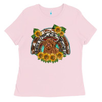Bubblegum Pink scottish calf sunflowers rainbow Ladies Tee - BarkalooDesign