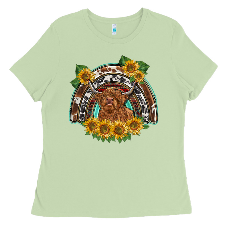 Scottish Calf Sunflowers Rainbow Ladies Tee by BarkalooDesign | Teevron