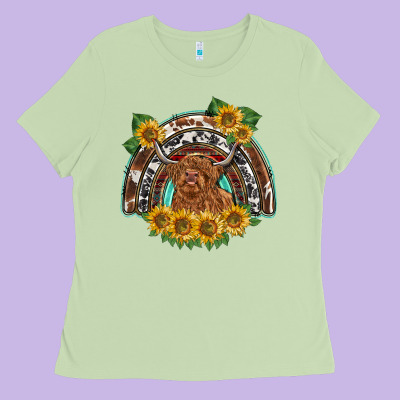 Scottish Calf Sunflowers Rainbow Ladies Tee Designed By Barkaloodesign