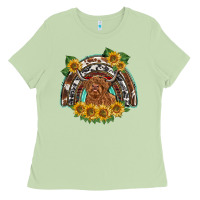 Matcha scottish calf sunflowers rainbow Ladies Tee - BarkalooDesign