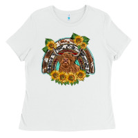 White scottish calf sunflowers rainbow Ladies Tee - BarkalooDesign