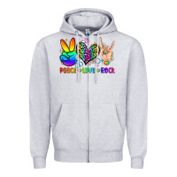 Heather Grey peace love rock Zipper Hoodie - Zillion Design Studio