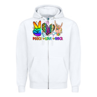White peace love rock Zipper Hoodie - Zillion Design Studio