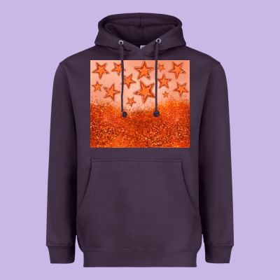 Orange Glitter Star Heavyweight Hoodie Designed By Jahusdesignshop