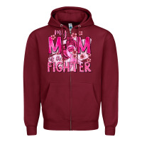 Burgundy My Mom Is a Fighter with Ribbon Zipper Hoodie - texasbilliewilder