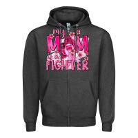 Charcoal Heather My Mom Is a Fighter with Ribbon Zipper Hoodie - texasbilliewilder