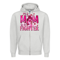 Dove Grey My Mom Is a Fighter with Ribbon Zipper Hoodie - texasbilliewilder