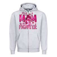 Heather Grey My Mom Is a Fighter with Ribbon Zipper Hoodie - texasbilliewilder