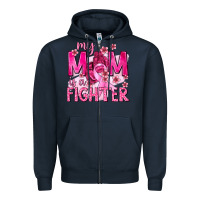 Navy My Mom Is a Fighter with Ribbon Zipper Hoodie - texasbilliewilder