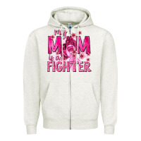 Oatmeal Heather My Mom Is a Fighter with Ribbon Zipper Hoodie - texasbilliewilder