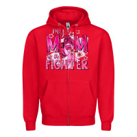Red My Mom Is a Fighter with Ribbon Zipper Hoodie - texasbilliewilder