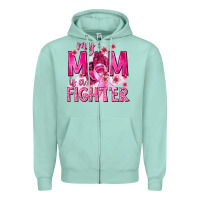 Seafoam My Mom Is a Fighter with Ribbon Zipper Hoodie - texasbilliewilder