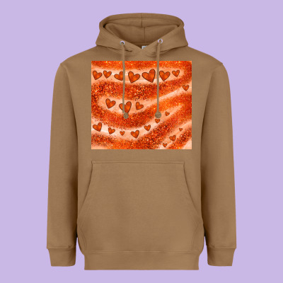 Orange Glitter Heart Heavyweight Hoodie Designed By Jahusdesignshop
