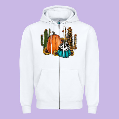Sunflower Cactus Pumpkin Fall Zipper Hoodie Designed By Ranaportraitstore