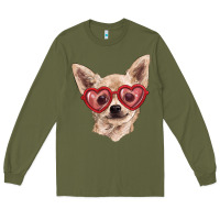 Army Green Chihuahua dog with love glasses Long Sleeve Tee - RanaPortraitStore