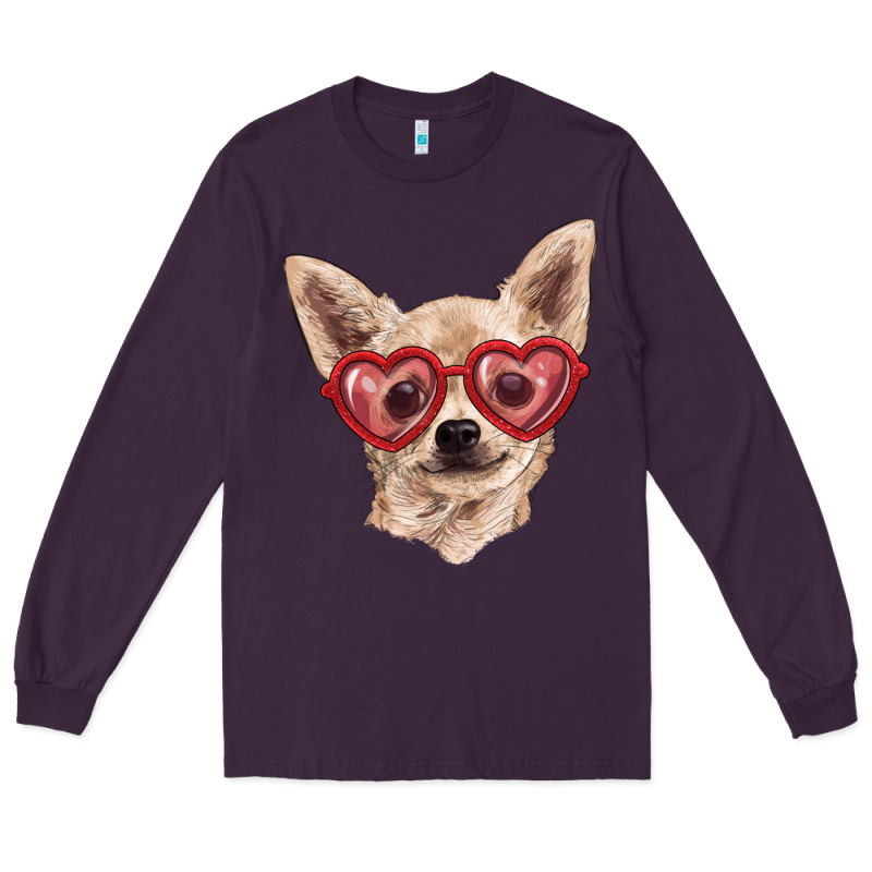 Chihuahua Dog With Love Glasses Long Sleeve Tee by RanaPortraitStore | Teevron