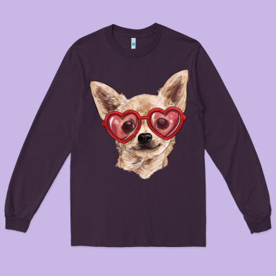 Long Sleeve Tee Chihuahua dog with love glasses
