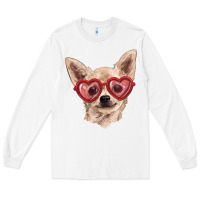 White Chihuahua dog with love glasses Long Sleeve Tee - RanaPortraitStore