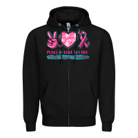 Black Peace Love Cure Breast Cancer Awareness Zipper Hoodie - texasbilliewilder