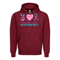 Burgundy Peace Love Cure Breast Cancer Awareness Zipper Hoodie - texasbilliewilder