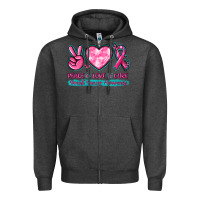 Charcoal Heather Peace Love Cure Breast Cancer Awareness Zipper Hoodie - texasbilliewilder