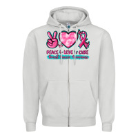 Dove Grey Peace Love Cure Breast Cancer Awareness Zipper Hoodie - texasbilliewilder