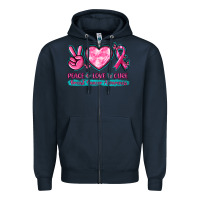 Navy Peace Love Cure Breast Cancer Awareness Zipper Hoodie - texasbilliewilder