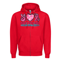 Red Peace Love Cure Breast Cancer Awareness Zipper Hoodie - texasbilliewilder