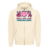 Sandshell Peace Love Cure Breast Cancer Awareness Zipper Hoodie - texasbilliewilder