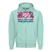 Seafoam Peace Love Cure Breast Cancer Awareness Zipper Hoodie - texasbilliewilder
