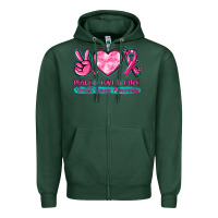 Sports Green Peace Love Cure Breast Cancer Awareness Zipper Hoodie - texasbilliewilder