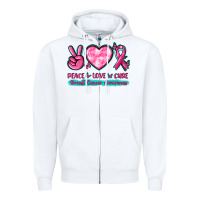 Peace Love Cure Breast Cancer Awareness Zipper Hoodie | Teevron