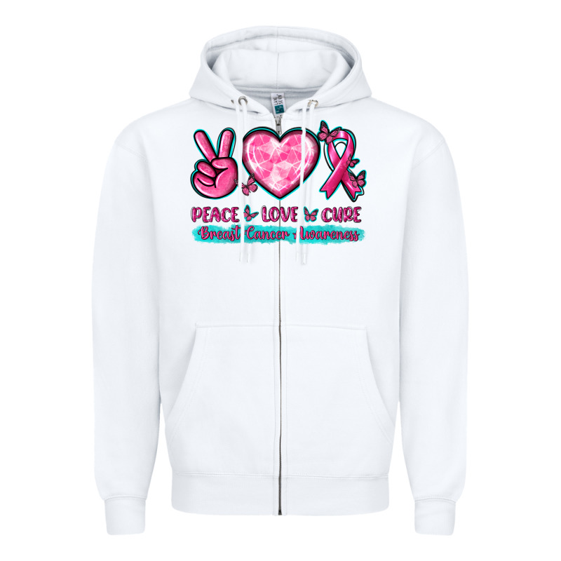 Peace Love Cure Breast Cancer Awareness Zipper Hoodie by texasbilliewilder | Teevron