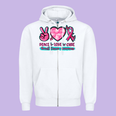 Peace Love Cure Breast Cancer Awareness Zipper Hoodie Designed By Texasbilliewilder