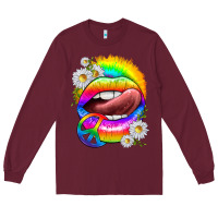 Burgundy rainbow lips with daisies Long Sleeve Tee - texasbilliewilder