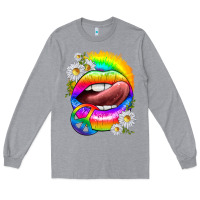 Heather Grey rainbow lips with daisies Long Sleeve Tee - texasbilliewilder