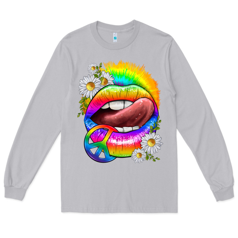 Rainbow Lips With Daisies Long Sleeve Tee by texasbilliewilder | Teevron
