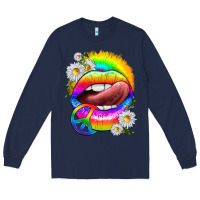 Navy rainbow lips with daisies Long Sleeve Tee - texasbilliewilder