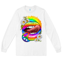 White rainbow lips with daisies Long Sleeve Tee - texasbilliewilder