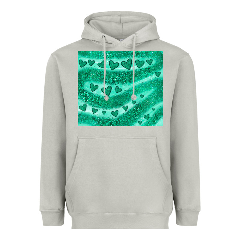 Green Glitter Heart Heavyweight Hoodie by JahusDesignShop | Teevron