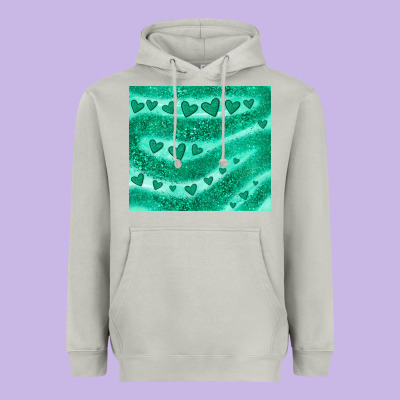 Green Glitter Heart Heavyweight Hoodie Designed By Jahusdesignshop