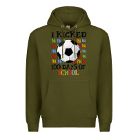 Army Green i kicked 100 days of school Premium Hoodie - MaliasSmallBusiness