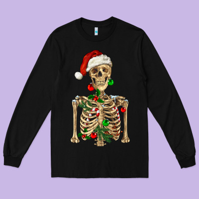 Long Sleeve Tee Christmas Skeleton