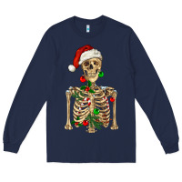 Navy Christmas Skeleton Long Sleeve Tee - RanaPortraitStore