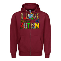 Burgundy i love someone with autism Zipper Hoodie - Zillion Design Studio