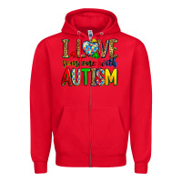 Red i love someone with autism Zipper Hoodie - Zillion Design Studio