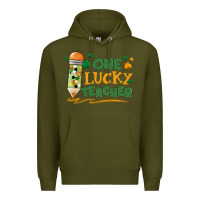 Army Green one lucky teacher Premium Hoodie - MaliasSmallBusiness