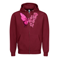 Burgundy Pink Flowers and Breast Cancer Ribbon Butterfly Zipper Hoodie - texasbilliewilder