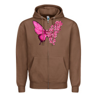 Chestnut Pink Flowers and Breast Cancer Ribbon Butterfly Zipper Hoodie - texasbilliewilder