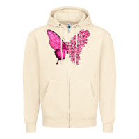 Sandshell Pink Flowers and Breast Cancer Ribbon Butterfly Zipper Hoodie - texasbilliewilder